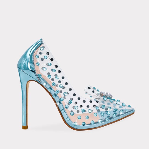 Zapatillas Azules con Mica Transparente y Tacón de Aguja